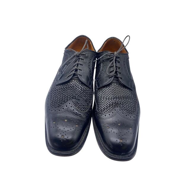 Allen Edmonds Boca Raton Black Woven Leather Dress Shoes Mens 11 Wingtip Derby - Picture 4 of 14